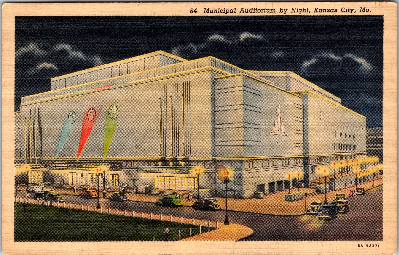 Kansas City MO-Missouri, Municipal Auditorium, Period Cars Linen c1939 Postcard