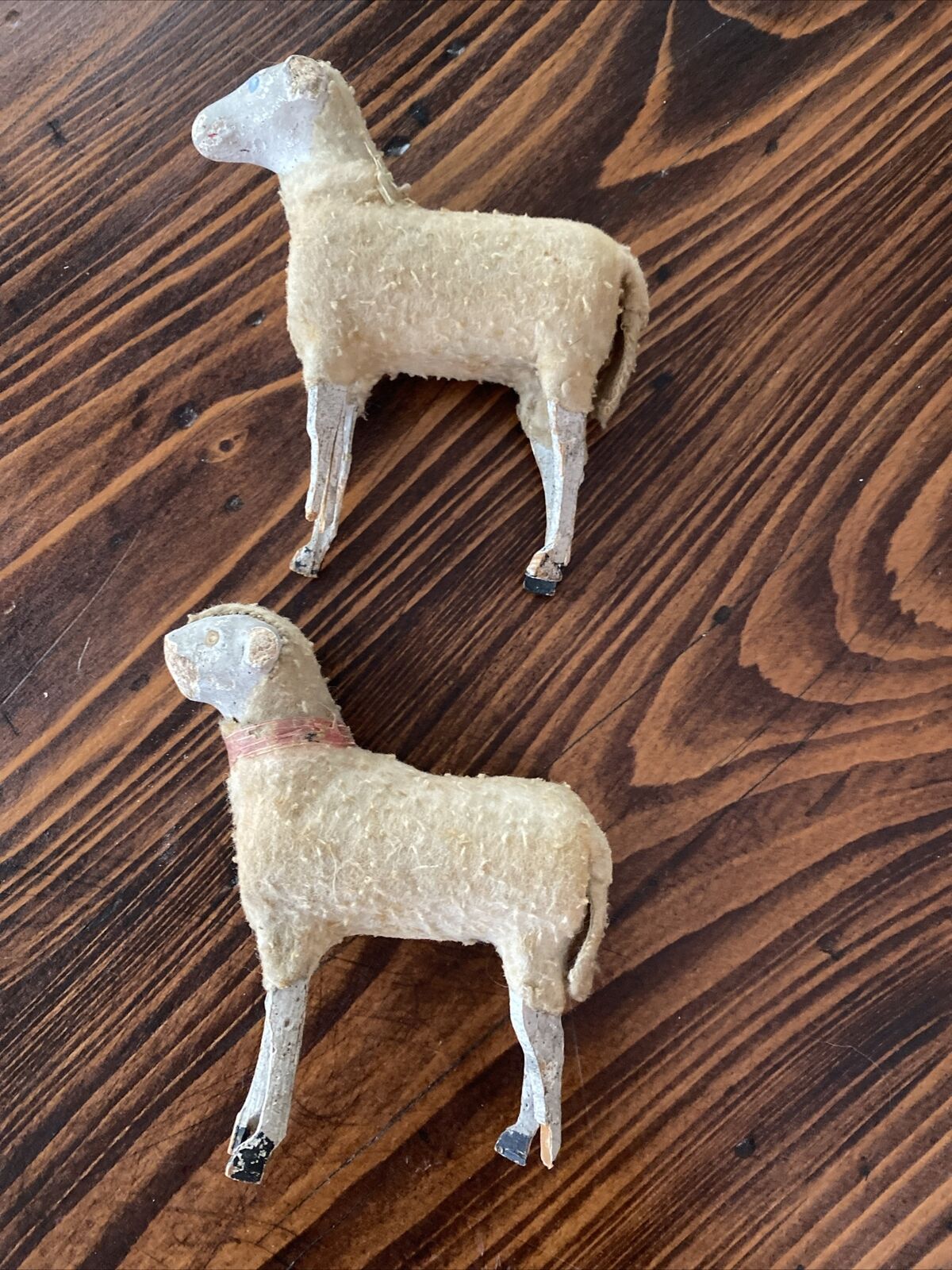 TWO Antique German stick-leg Woolly Sheep