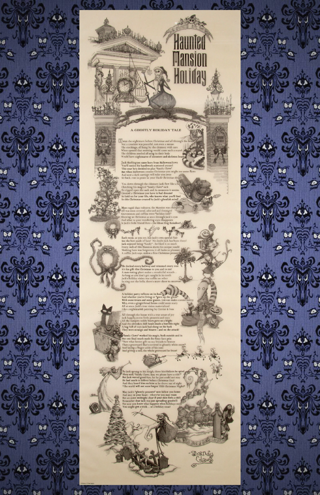 Disneyland Haunted Mansion Holiday Nightmare Before Christmas Scroll Poster