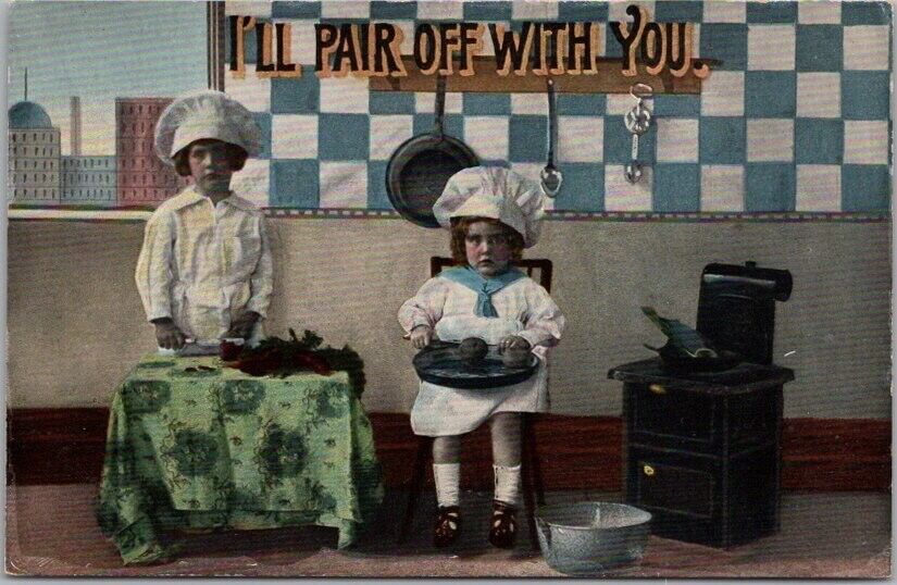 Vintage 1910s Little Bakers / Greetings Postcard \