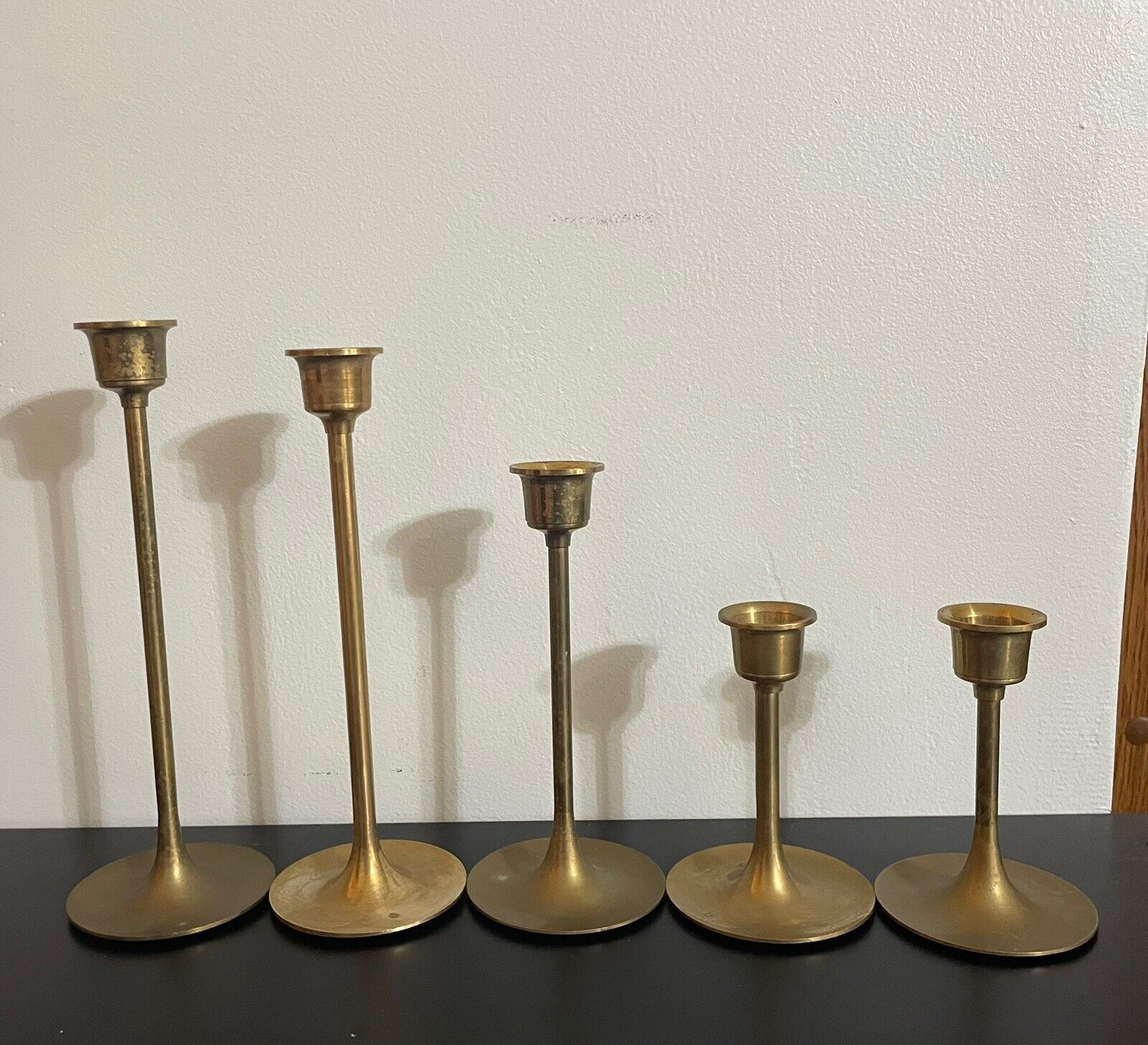 Set Of 5 Vintage Brass Graduated Taper Candlestick Holders Interpur Taiwan