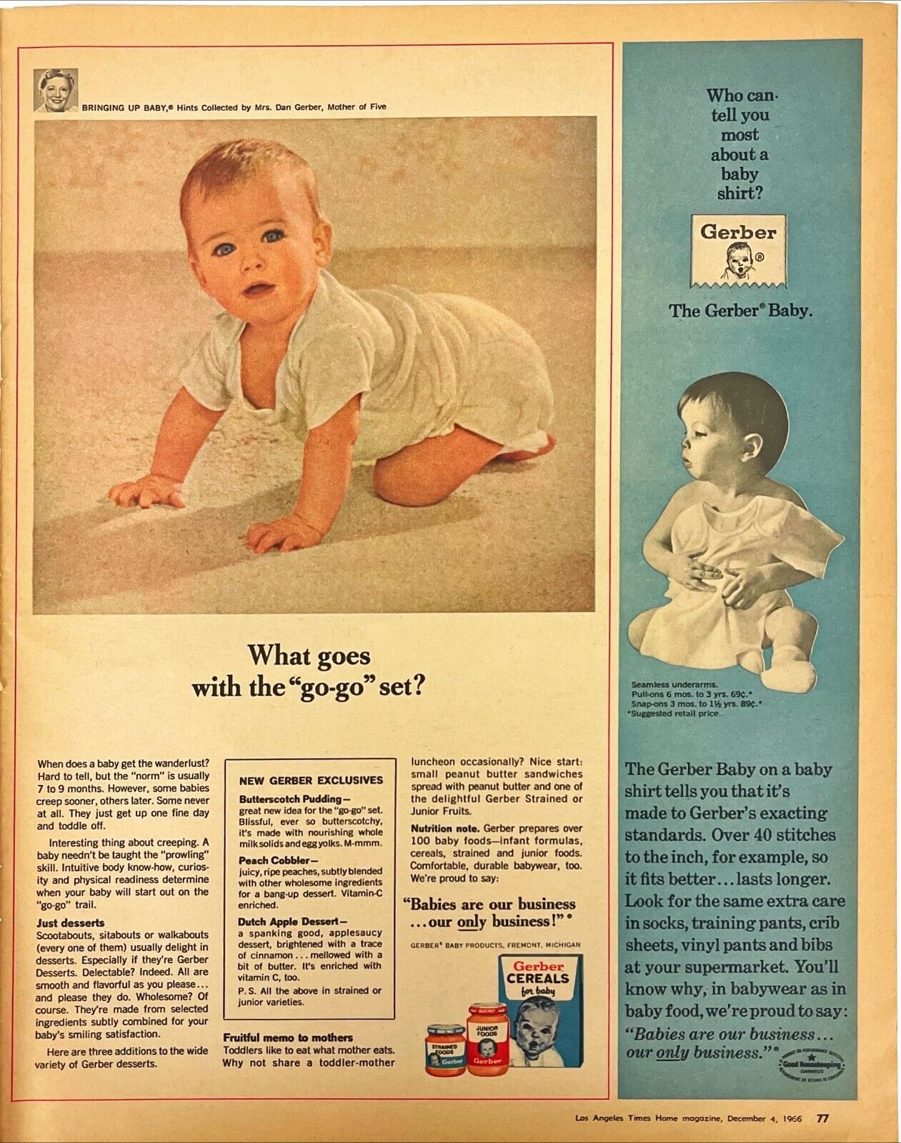 Gerber Baby Cereals Food Pudding Desserts Happy Cute Vtg Print Magazine Ad 1966