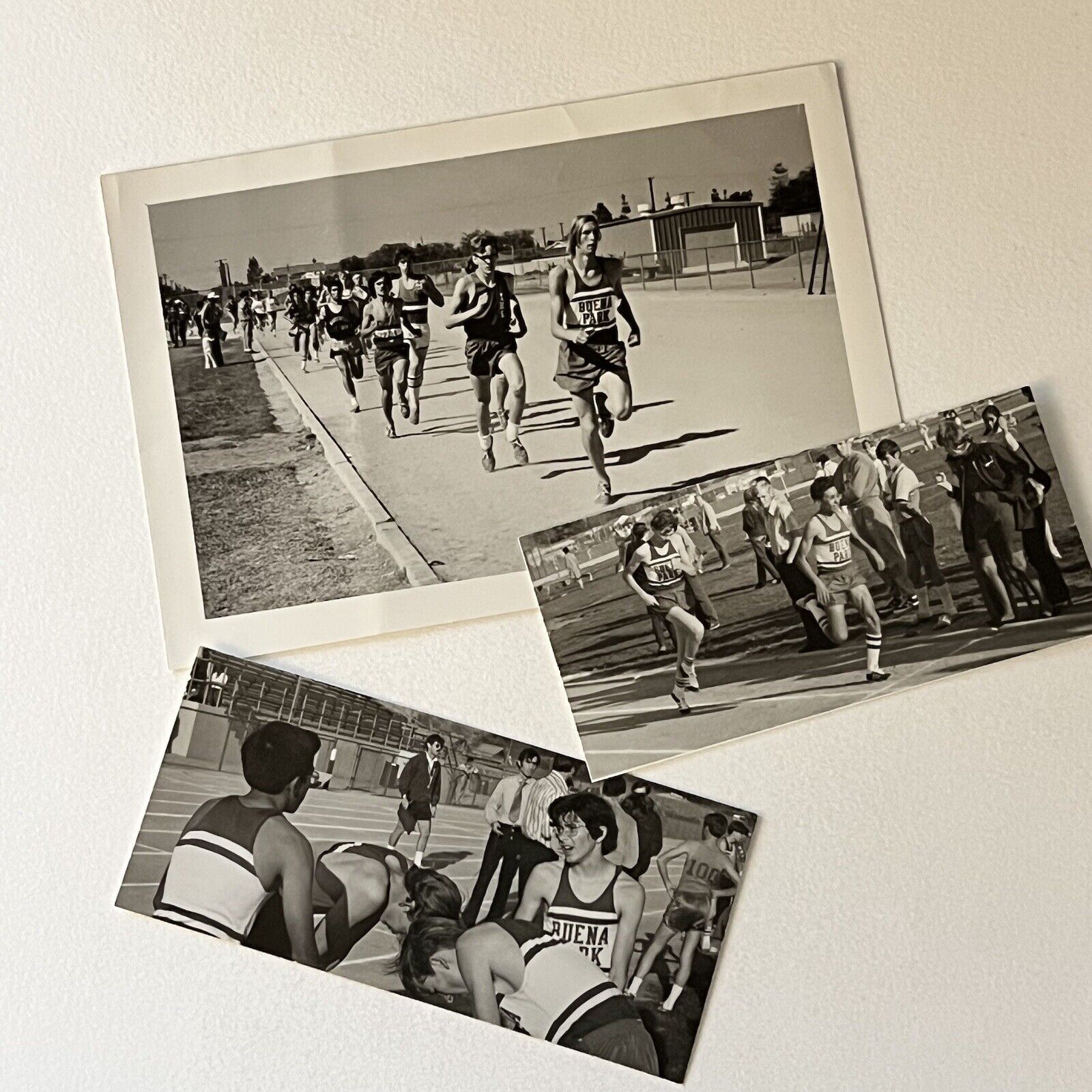 Vintage 70s B&W Snapshot Photograph Buena Park High School CA Running Track Race