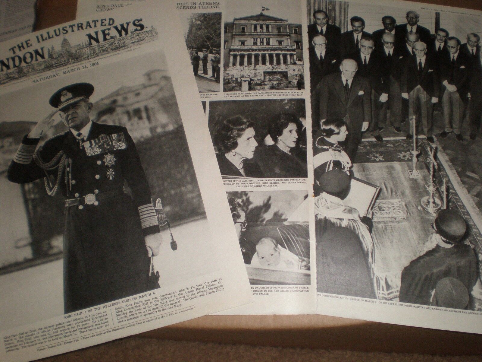 Photo article late king Paul I of Greece and Constantine II 1964 ref AY