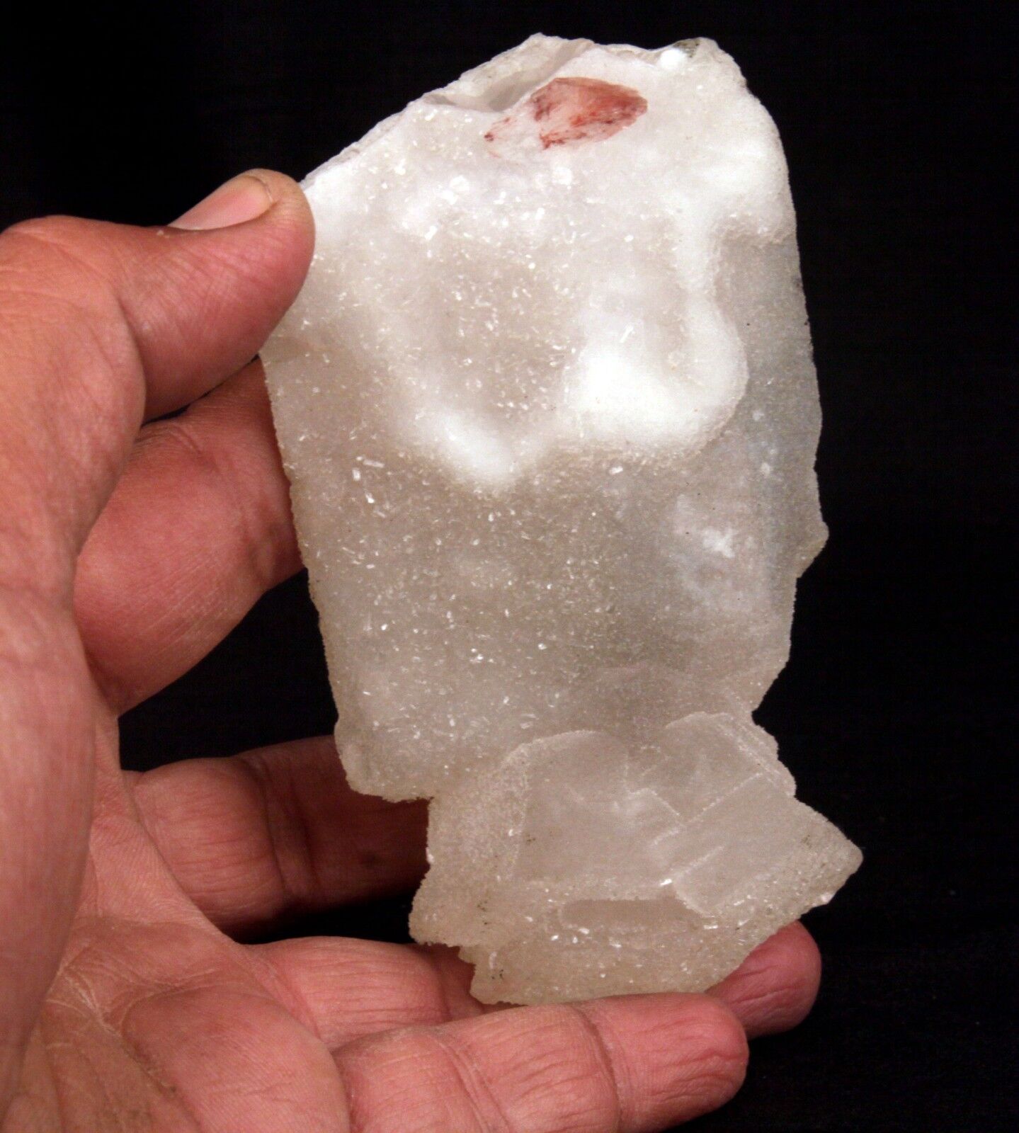 CALCITE CRYSTAL COATED WITH MM QUARTZ WITH HEULANDITE CRYSTAL # B 1471