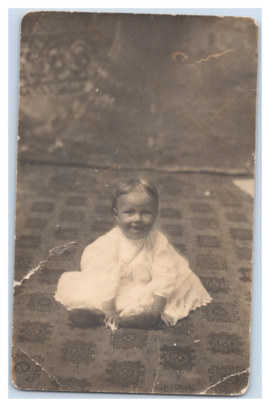 Vintage Sepia RPPC Postcard Baby Girl in Dress