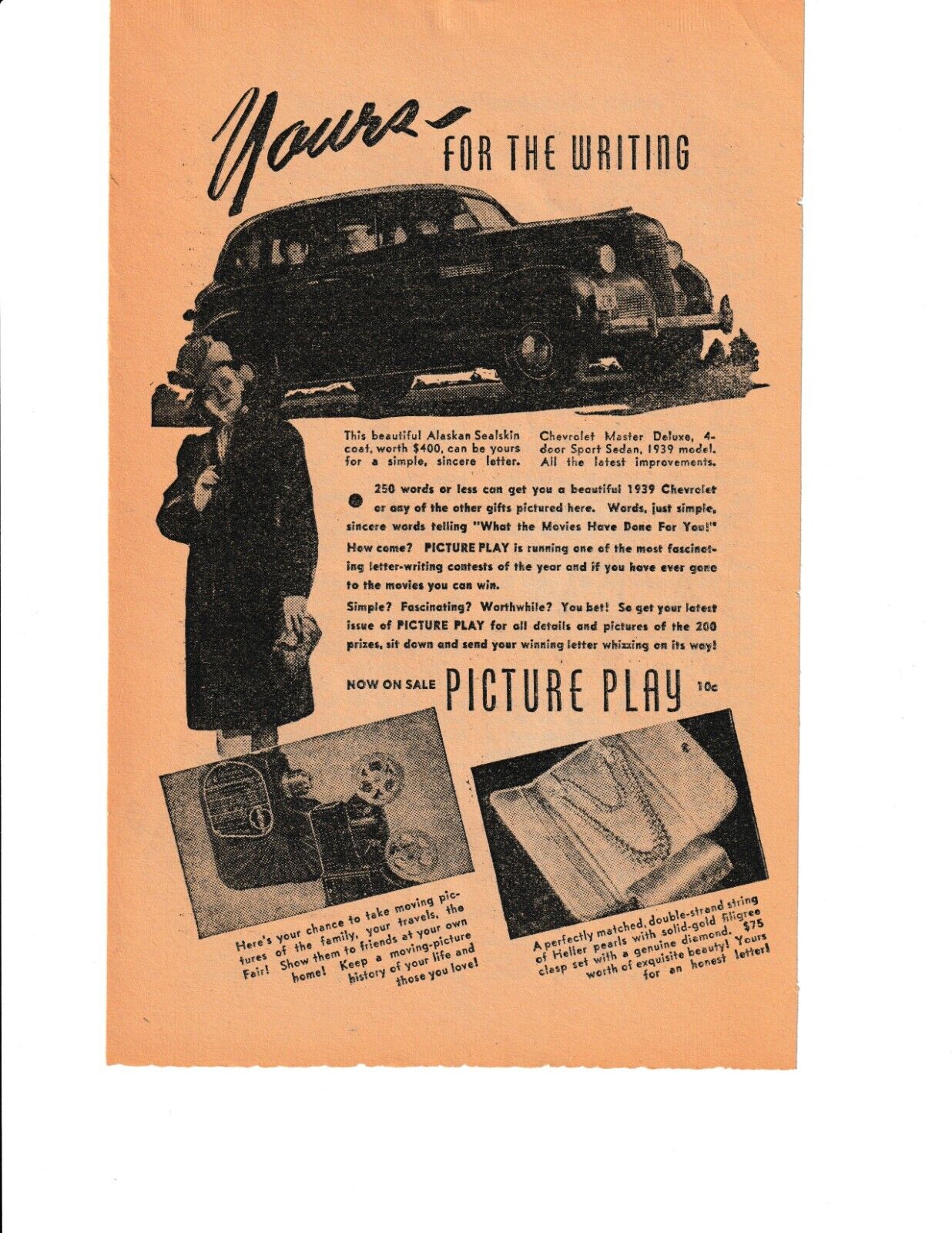 Picture Play Magazine Print Ad 1939 Details On Writing Contest