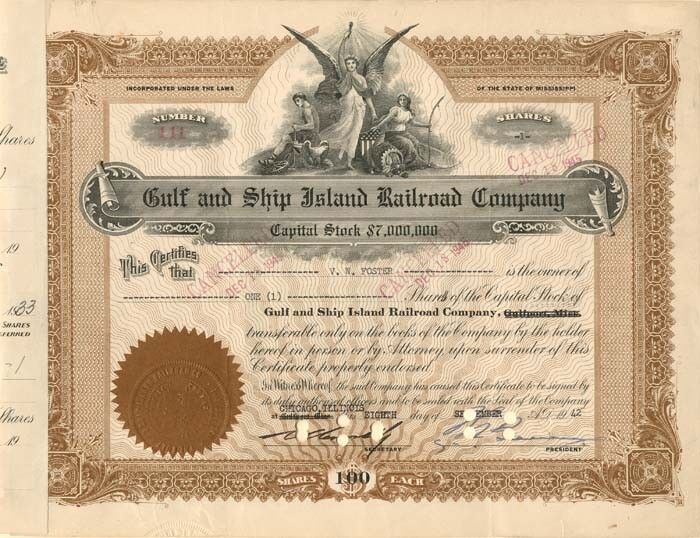 Gulf and Ship Island Railroad Co. - Railroad Stocks