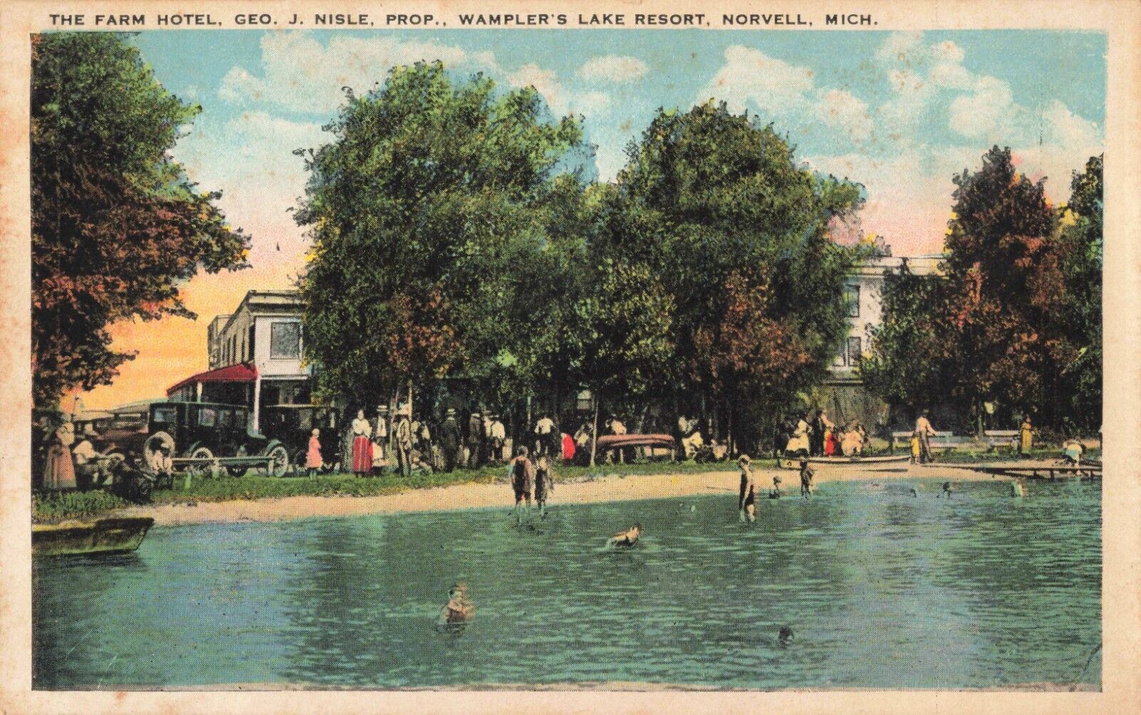 The Farm Hotel Wampler\'s Lake Resort Norvell Michigan MI 1928 Postcard