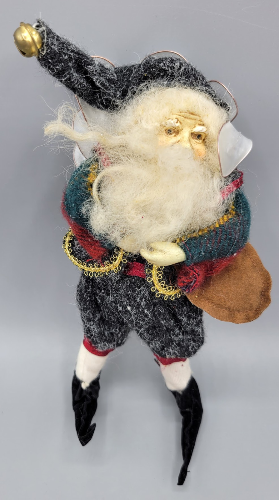 Vintage Santa Claus Elf Fairy Wings Handmade Doll Posable Christmas Ornament