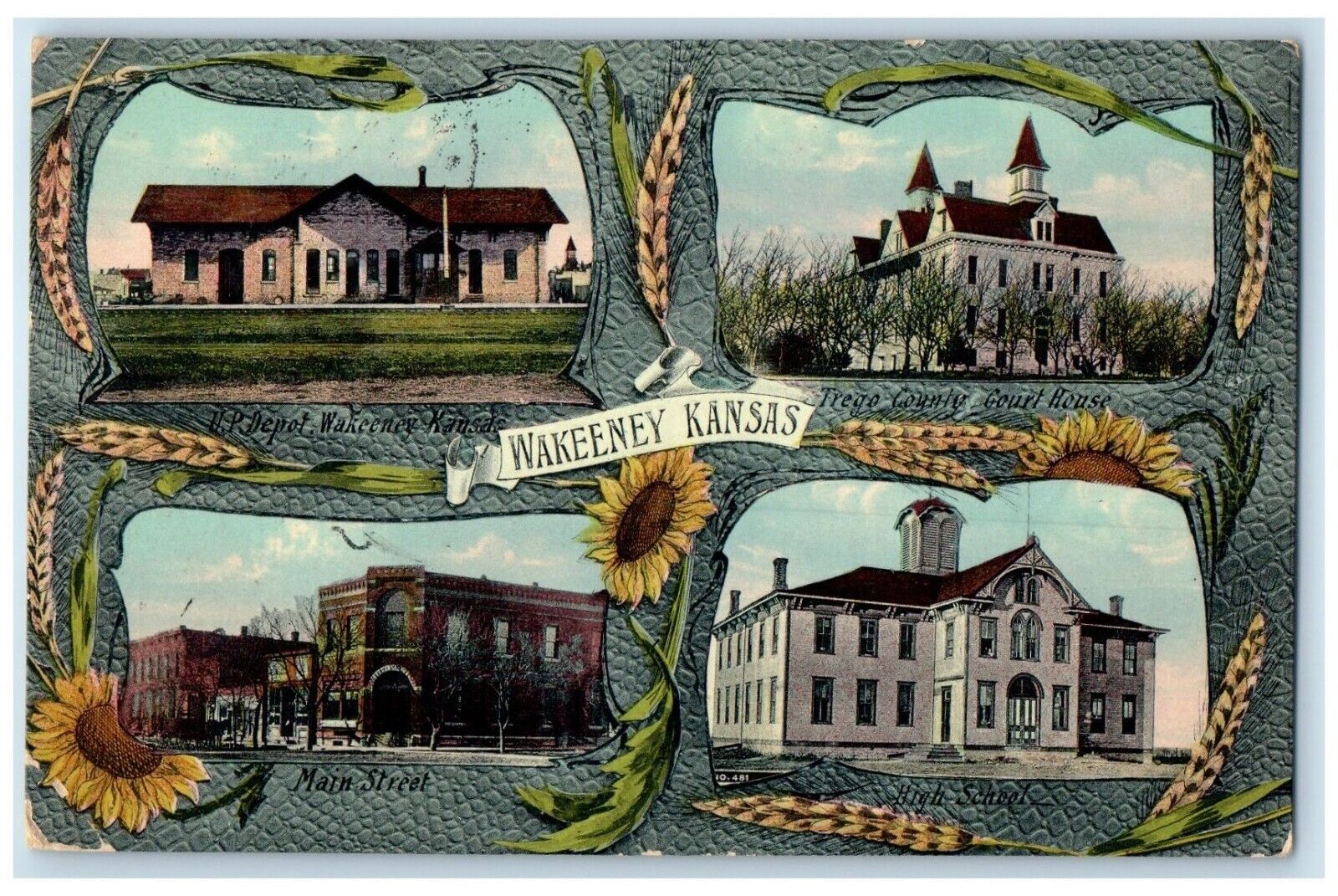 1909 Main Street Trego County Court House Wakeeney Kansas KS Multiview Postcard