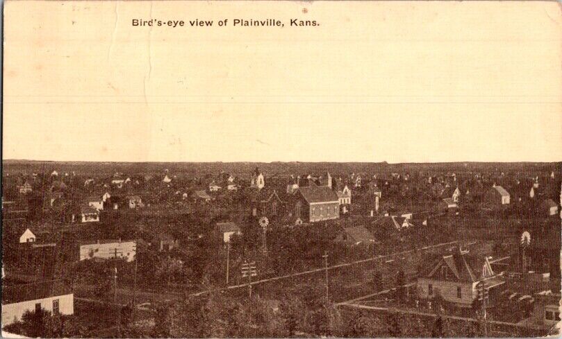Vintage Postcard Aerial View Plainville KS Kansas 1916                     J-412