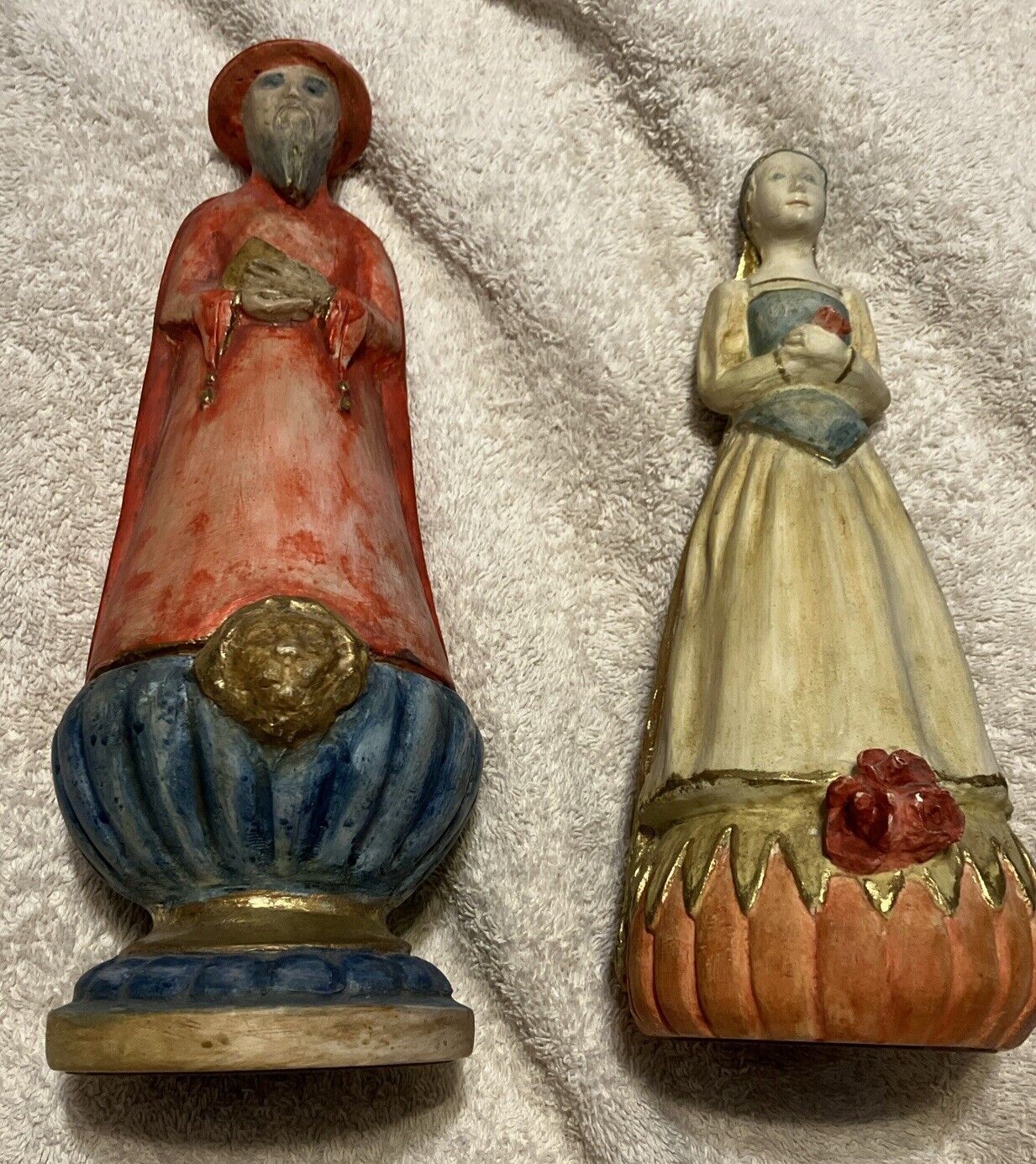 1999 R Shipman Inc Set Of 2 Saints Wood Hand Painted Statues Religious Gorgeous