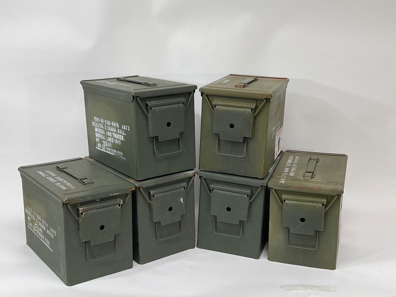6 Pack FAT 50 Cal Metal Ammo Can – Military Steel Box Ammo Storage - Used