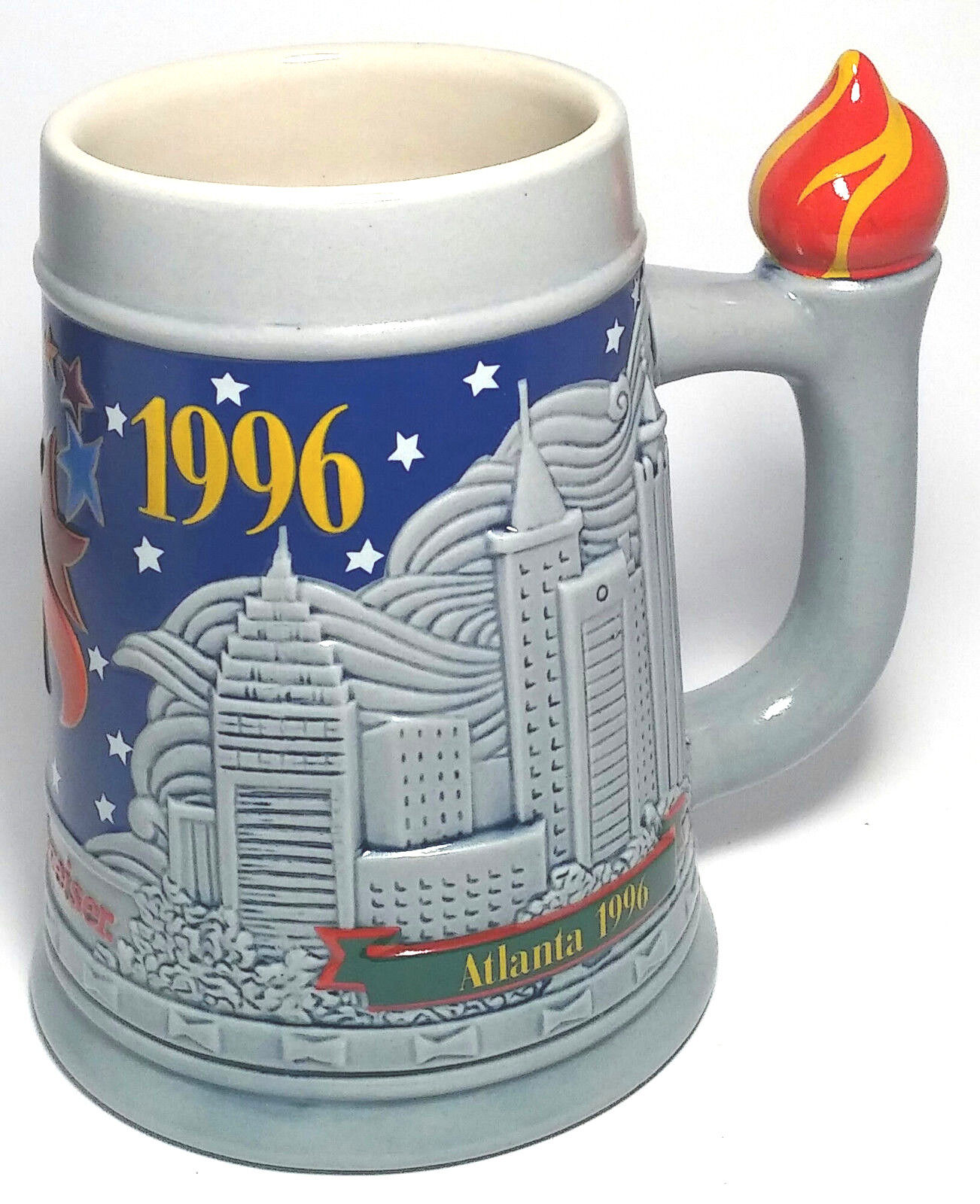 Budweiser Beer Mug Ceramic 1996 Summer Olympics Athens 1896 Cup 25 oz