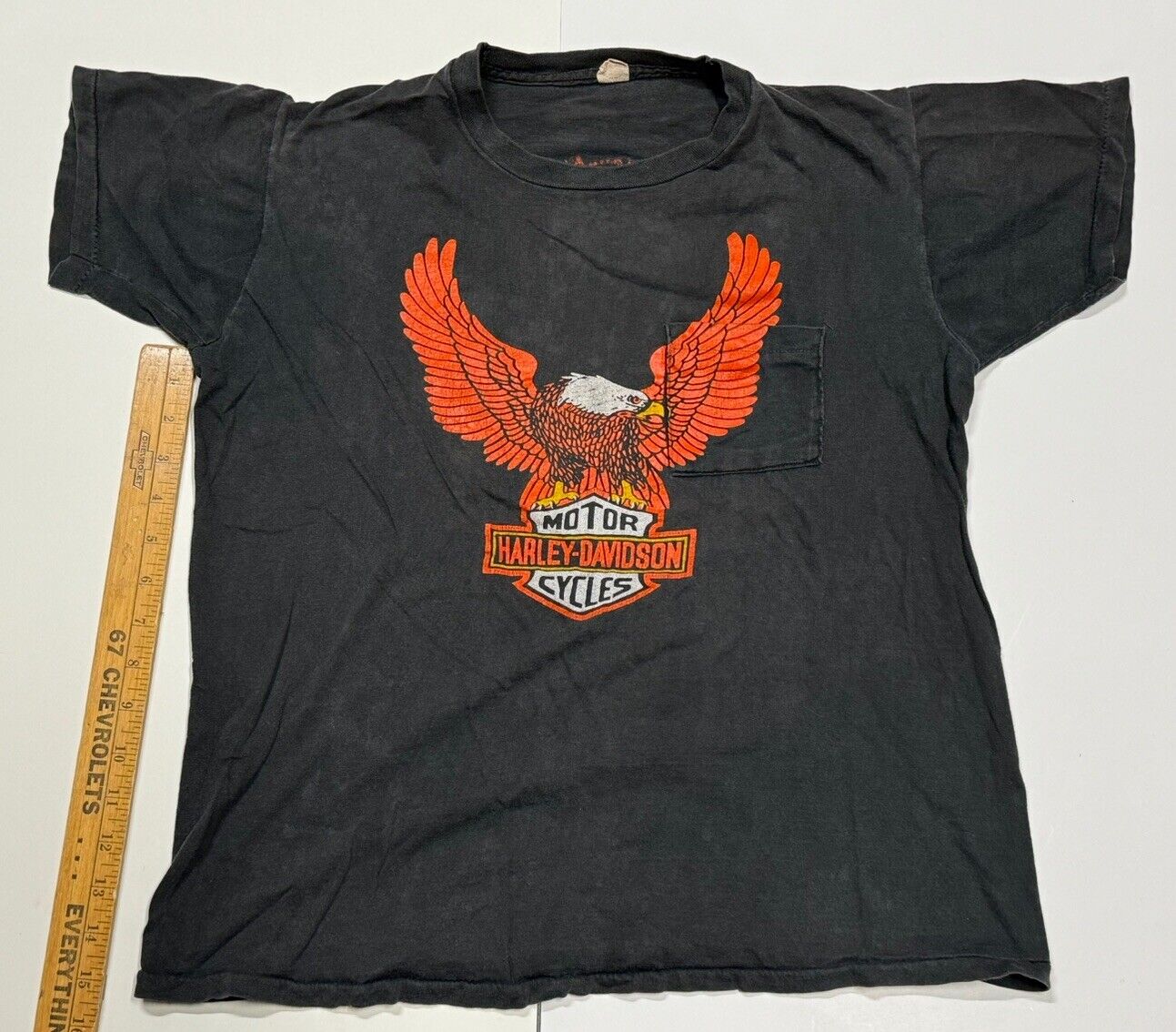 1980s Harley Davidson Motor Cycle Single Stitch Eagle Pocket T Shirt New Orleans