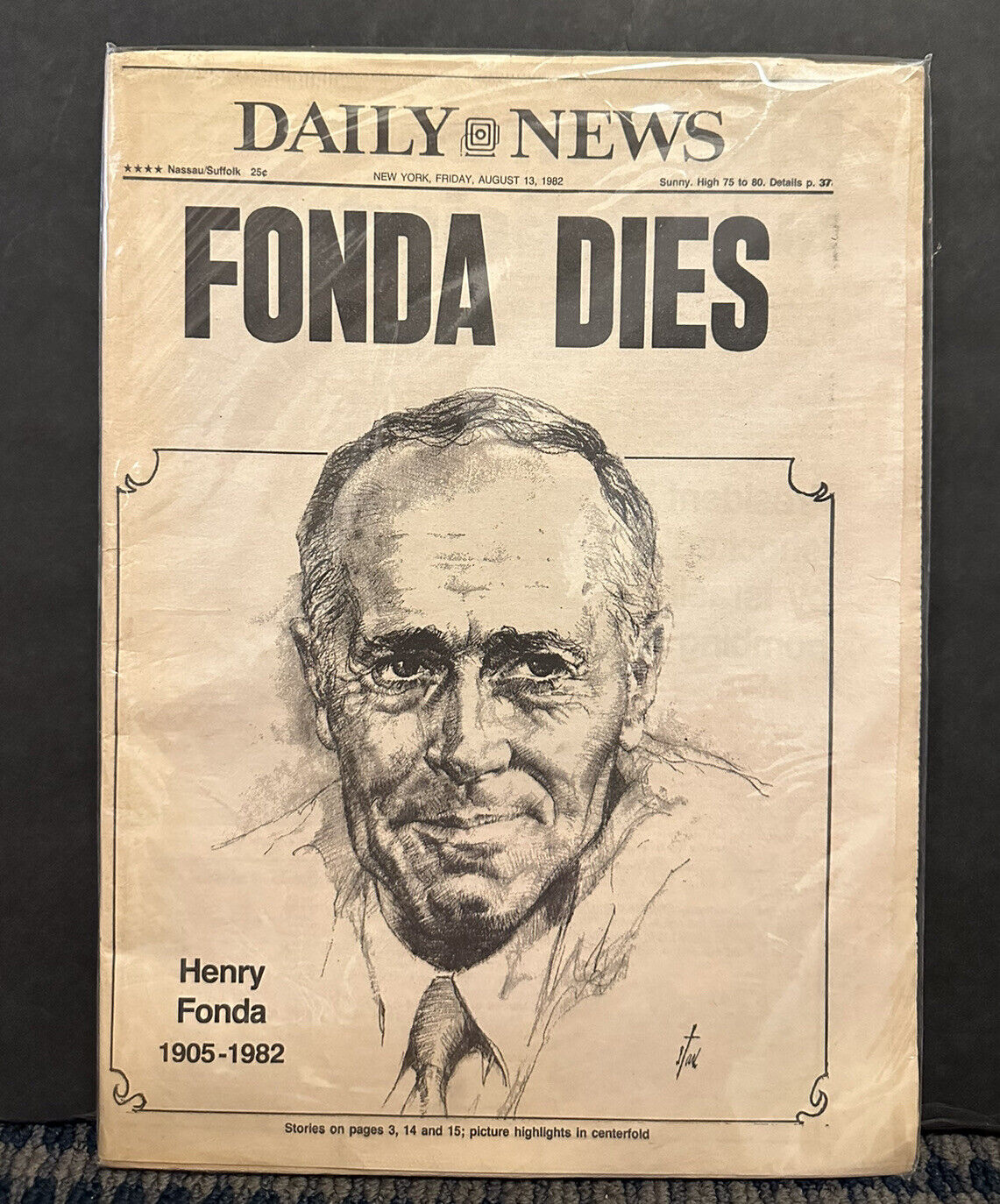 1982 August 13th New York Daily News Newspaper, Henry Fonda Dies, *Complete (B24