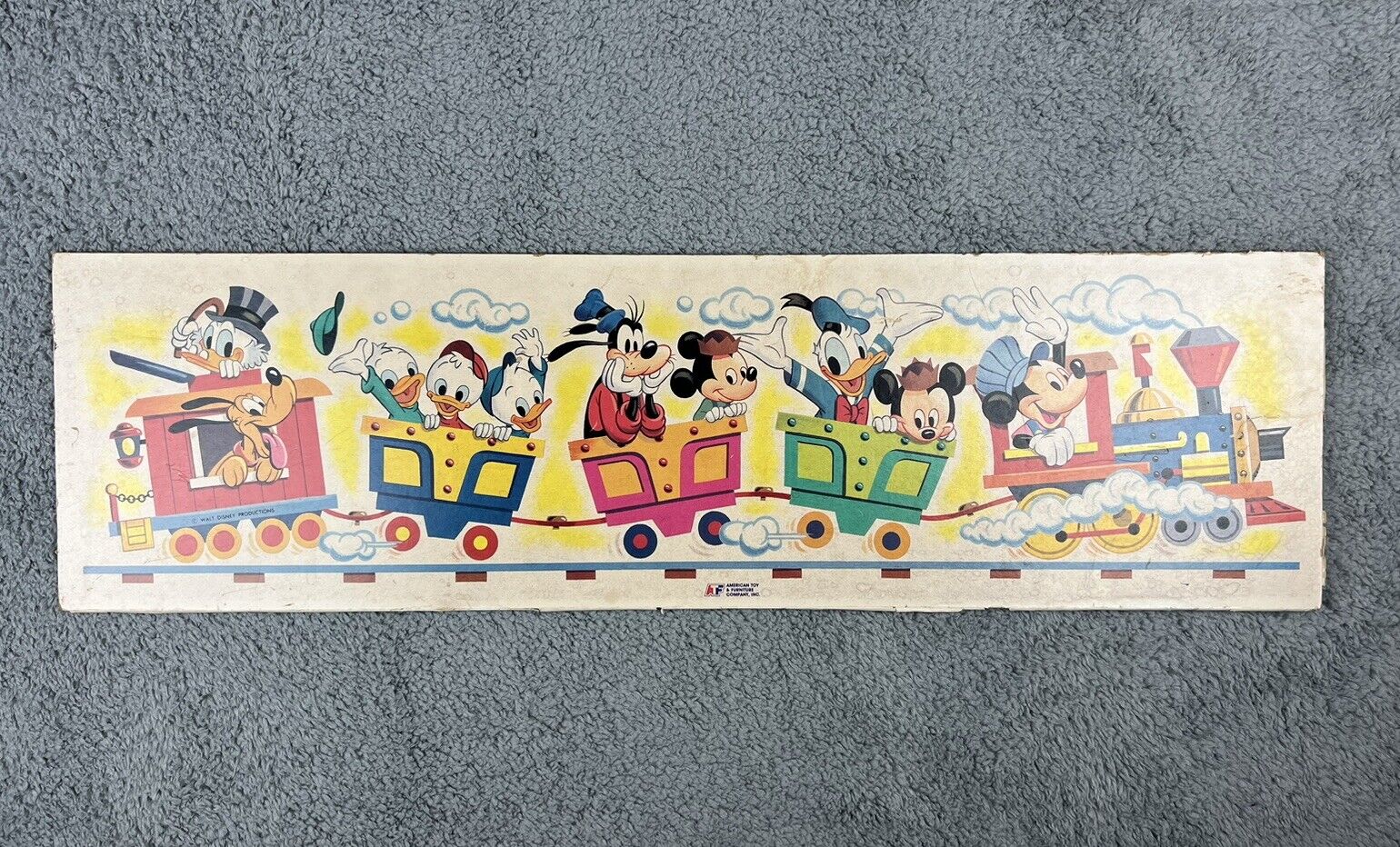 Vintage Disney Train Nursery Picture American Toy Company Pressed Wood Mickey