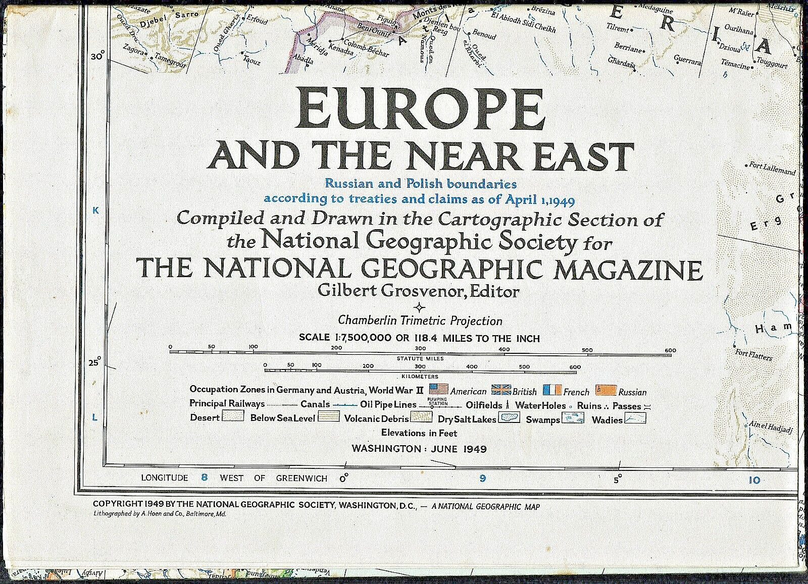 ⫸ 1949-6 June Map of EUROPE & THE NEAR EAST National Geographic - (934)