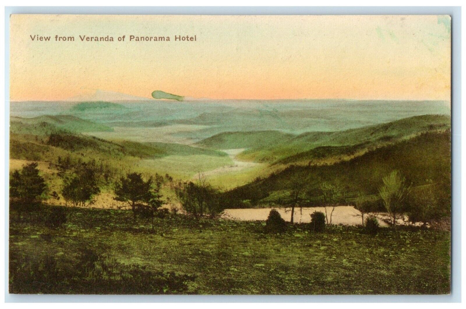c1940 View Veranda Panorama Hotel Blue Ridge Mountain VA Hand-Colored Postcard