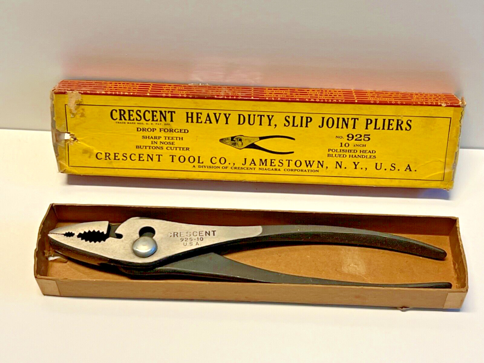 Vintage Crescent Heavy Duty Slip Joint Pliers 10 Inch-No. 925; NOS Unused; Lot 2