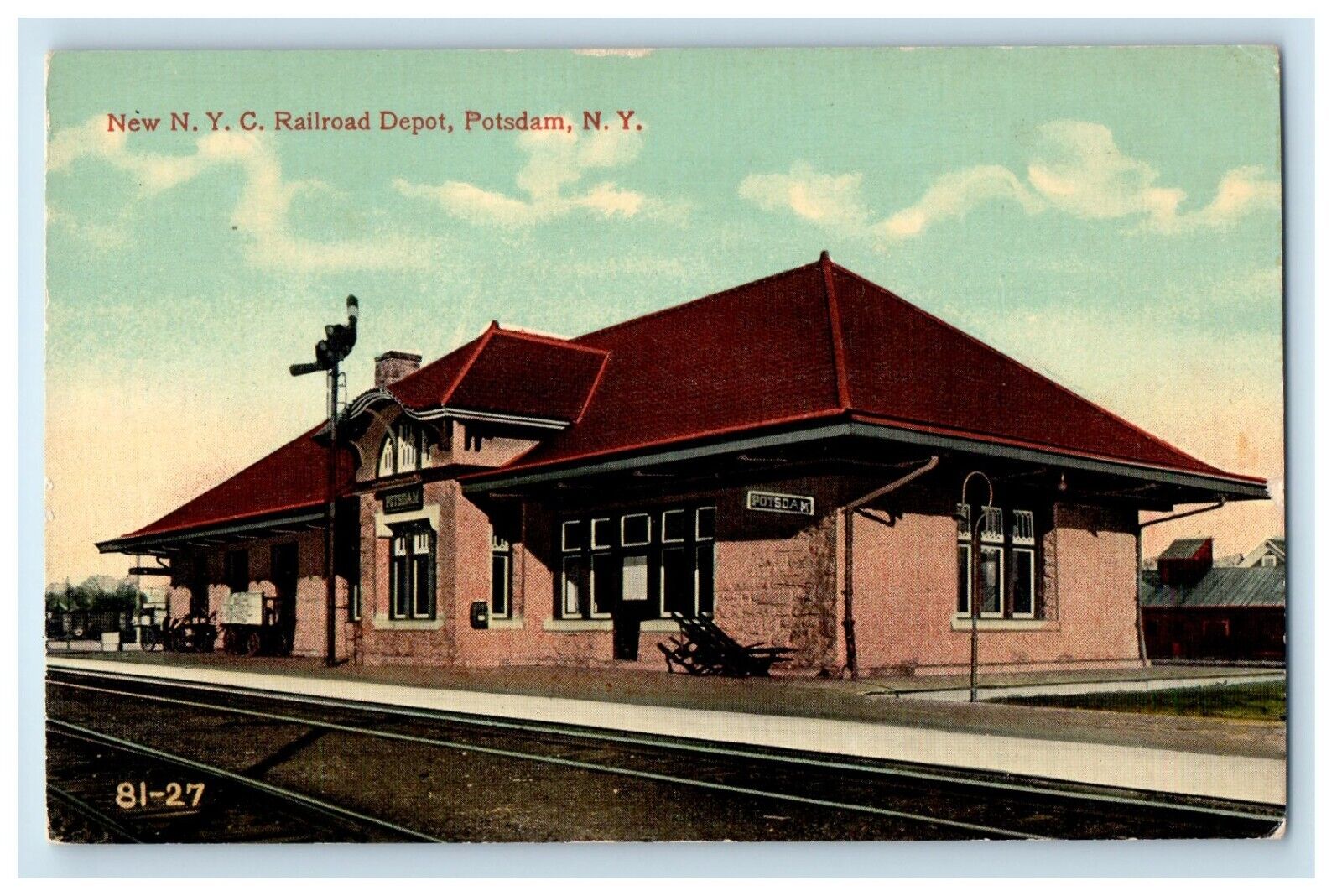 c1910's New N. Y. C. Railroad Train Station Depot Potsdam New York NY Postcard