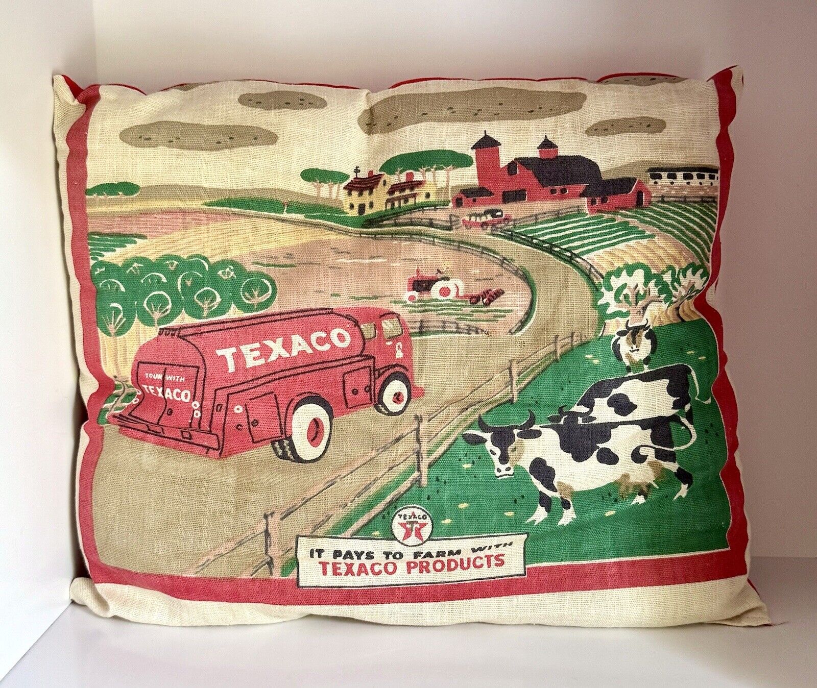 VTG 1980s Promotional TEXACO It Pays To Farm Country 14” Throw Pillow Home Decor