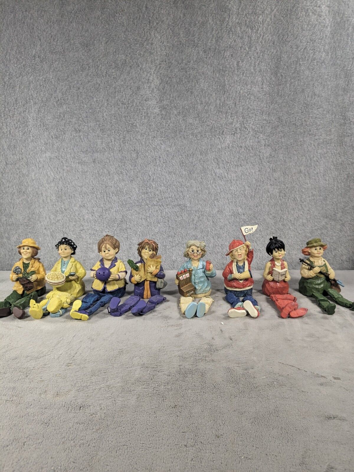 Set Of 8 Anthropomorphic Happy Woman Shelf Sitters Figurines, Set Of 8 Vintage
