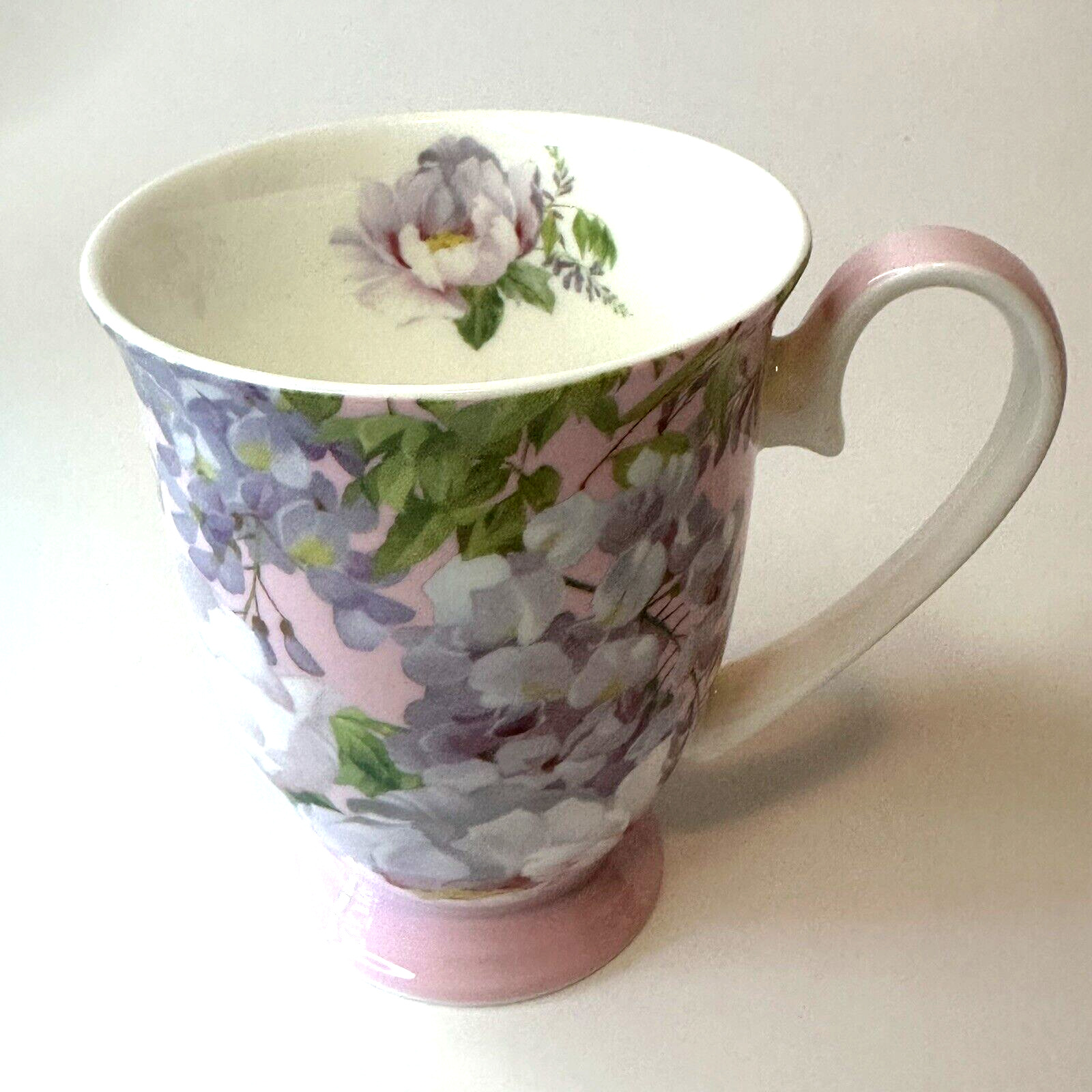 Stechcol, Gracie Bone China, Footed Mug/Cup Peony Floral Pink/Purple NEW