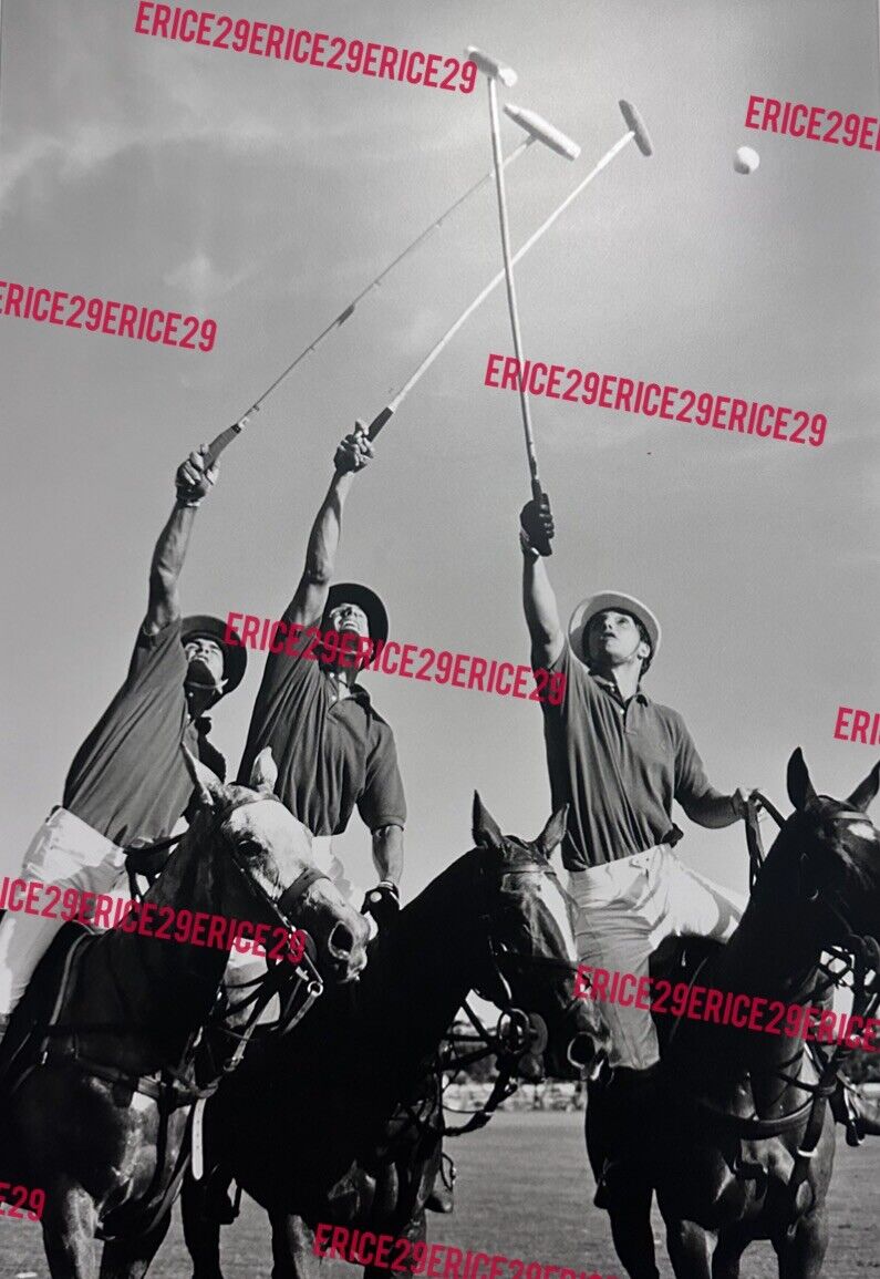 Three Polo Players Pose On Horses Equestrian Polo OOAK B/W Photograph 11” x 14”