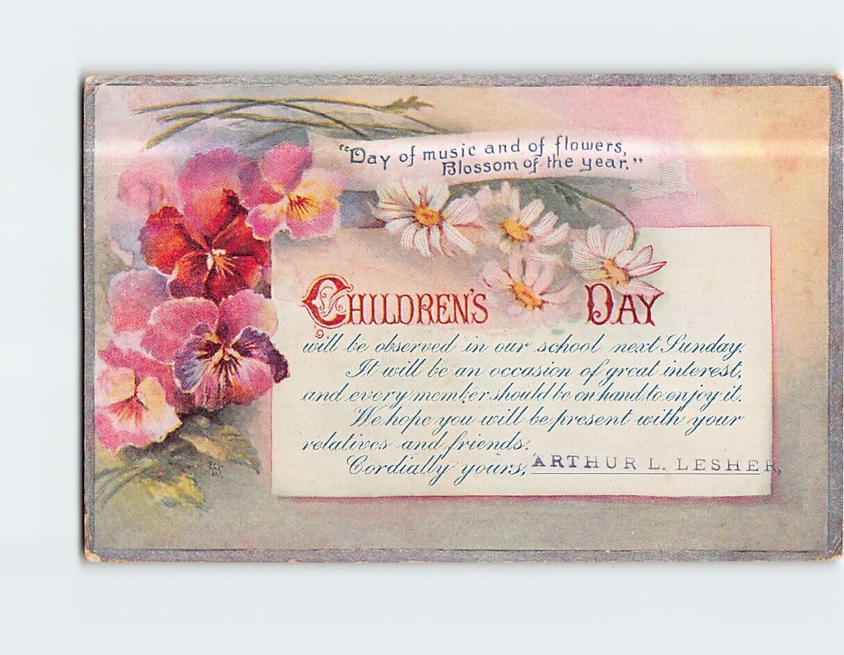 Postcard Children\'s Day Flower Art/Text Print Card