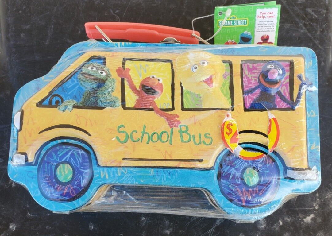 NEW Sesame Street School Bus Shaped Collectible Tin Lunch Box 2005 NEW OLD STOCK