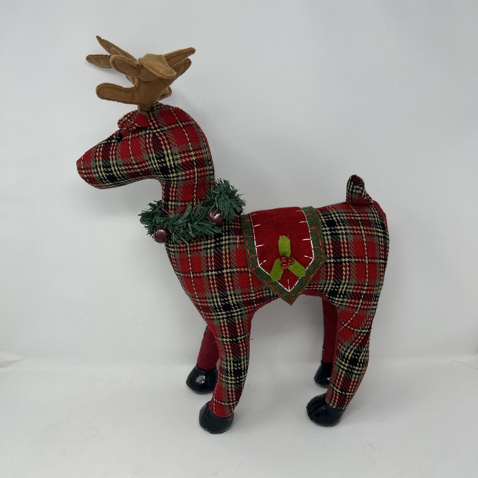 Boston International Christmas Decor - Plush Red Tartan Plaid Reindeer NEW
