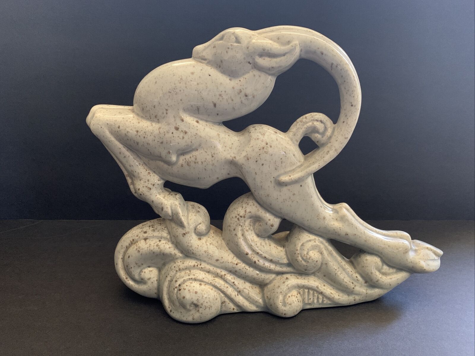 Jumping Gazelle Glazed Pottery Figurine Large 13”Vintage Mid Century