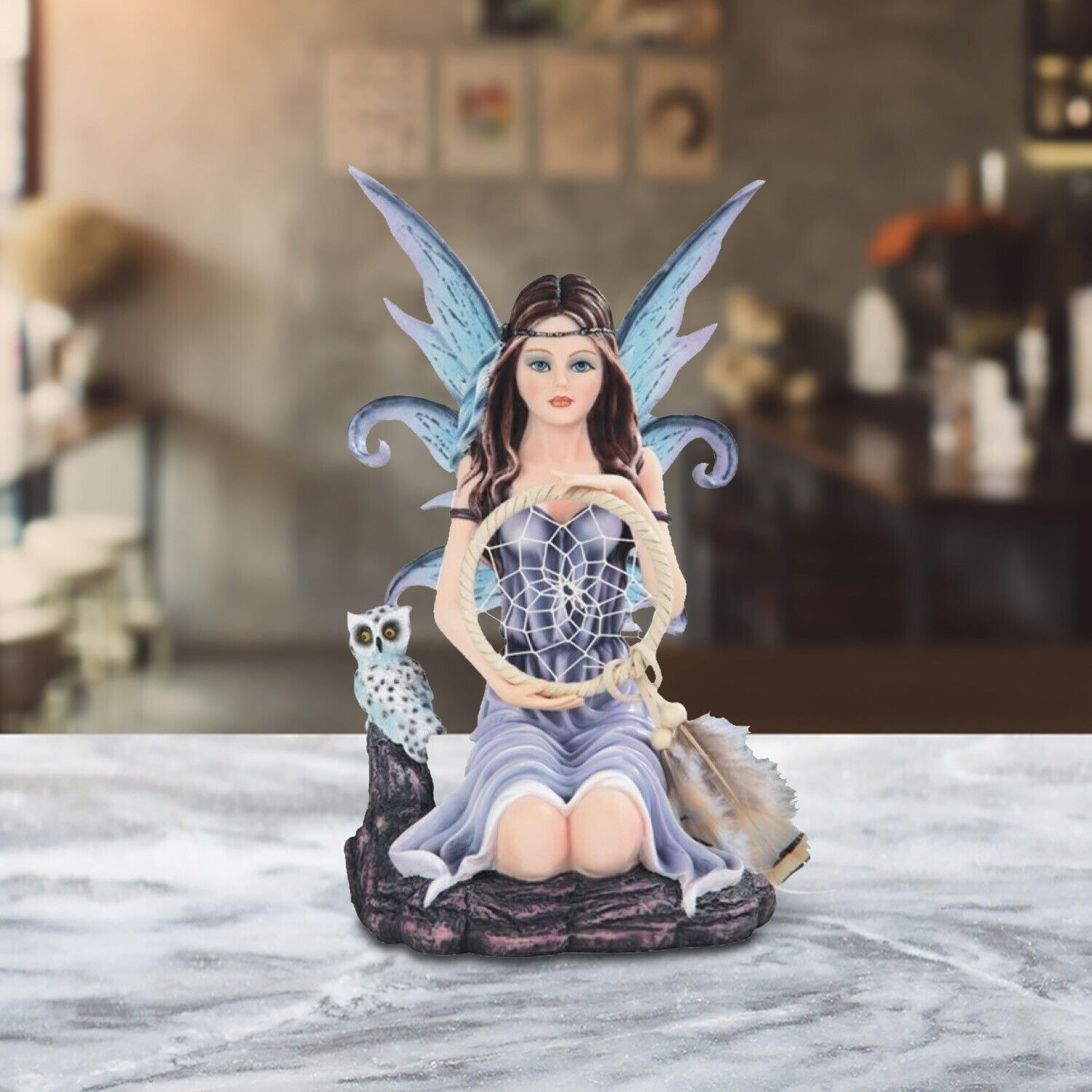 Dream Fairy w/ Owl and Dream Catcher Statue 10.5\