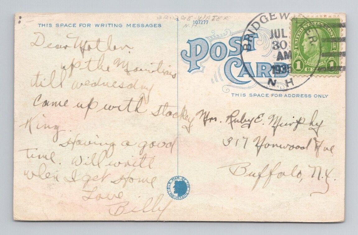 DPO Cancel Bridgewater NH New Hampshire 1935 Postcard 5$D