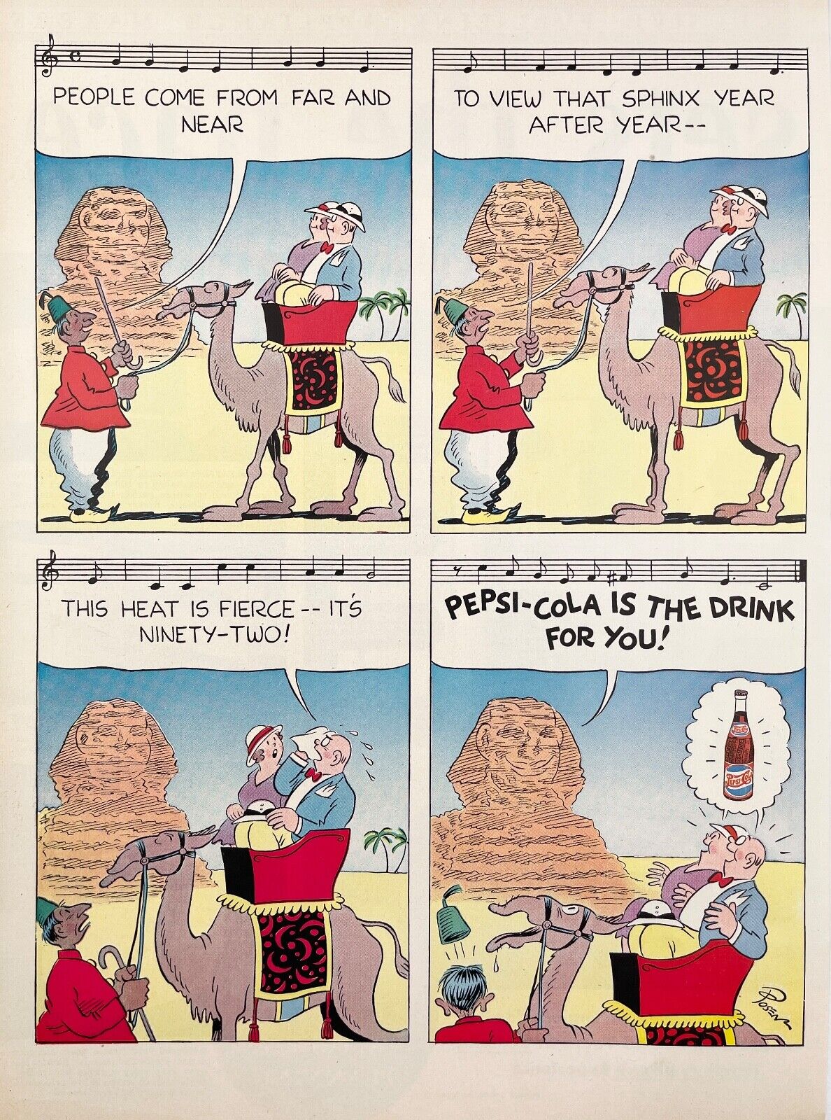 1947 Pepsi Cola Egypt Desert Sphinx Camel Posen Funny Comic Art Vintage Print Ad