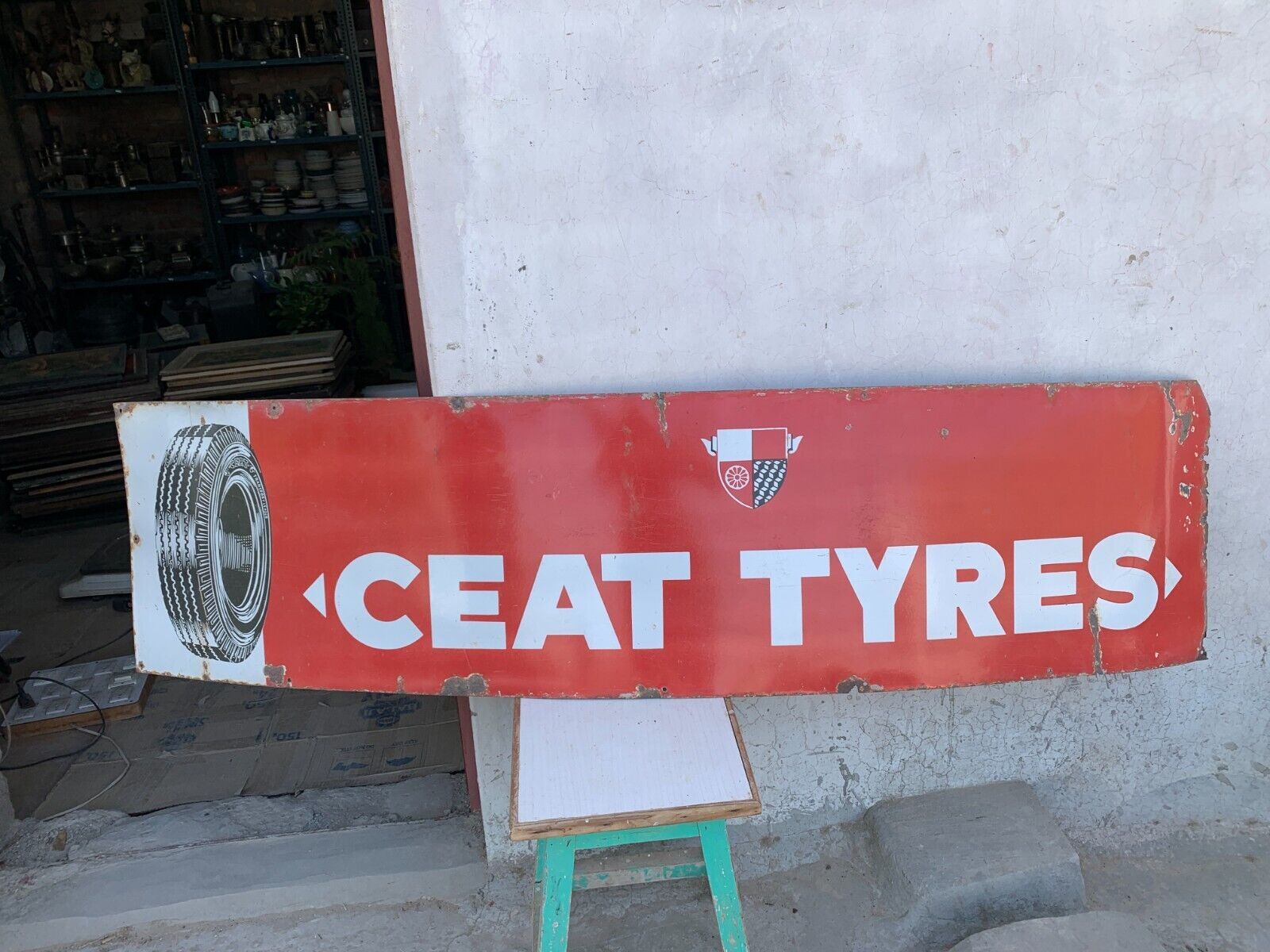 Indian Old Vintage Ceat Tyres Advertisement Porcelain Enamel Tin Sign Board