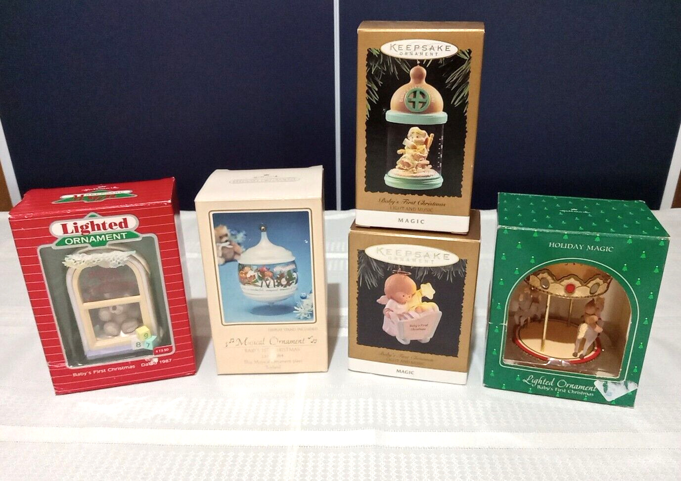 Vintage Hallmark  Baby\'s First Christmas Ornament Lot (5) Lighted Musical