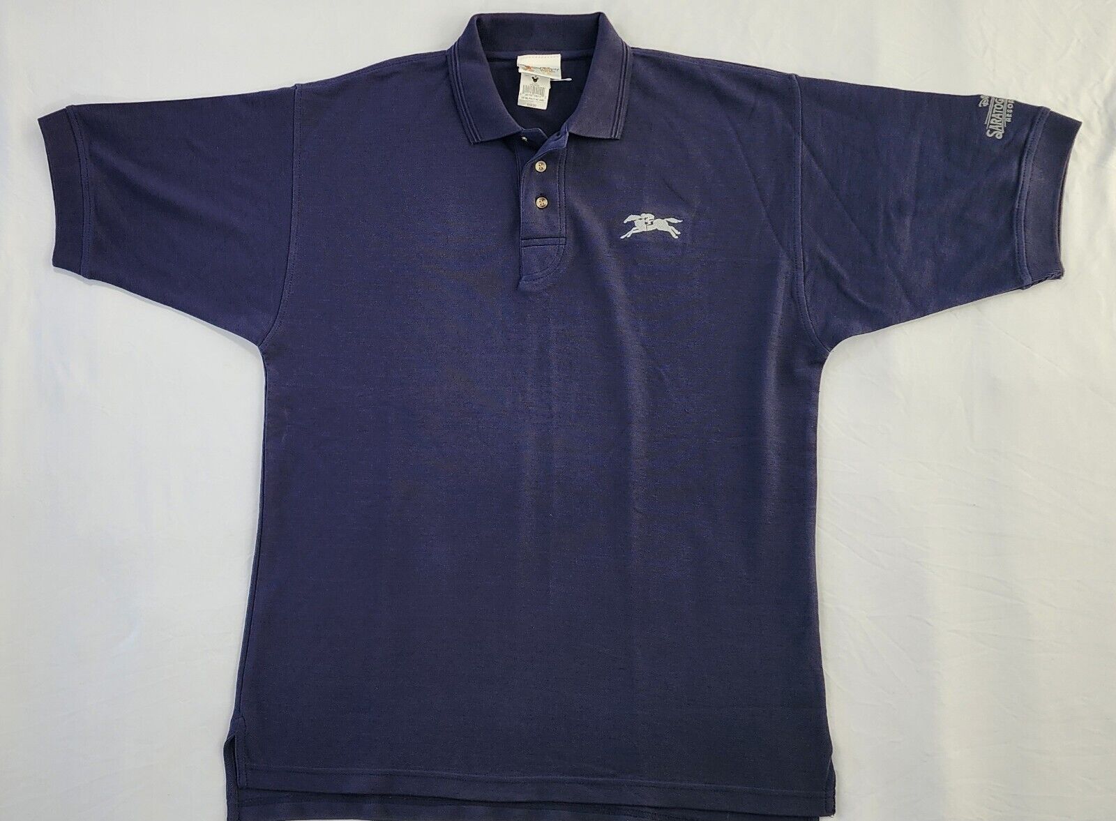 Disney Polo Men\'s Medium Navy Blue Vintage Saratoga Springs 100% Cotton 1998-05