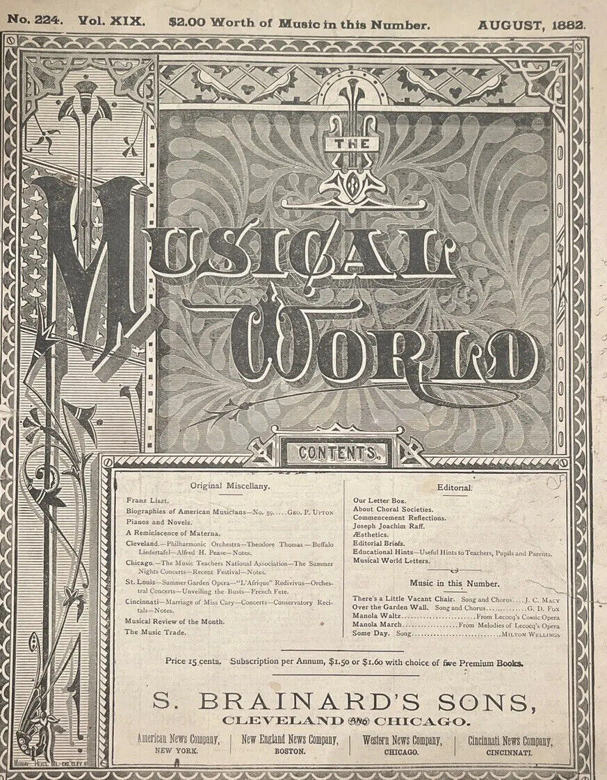 Antique Magazine The Musical World Sheet Music AdsEphemera No 224 August 1882
