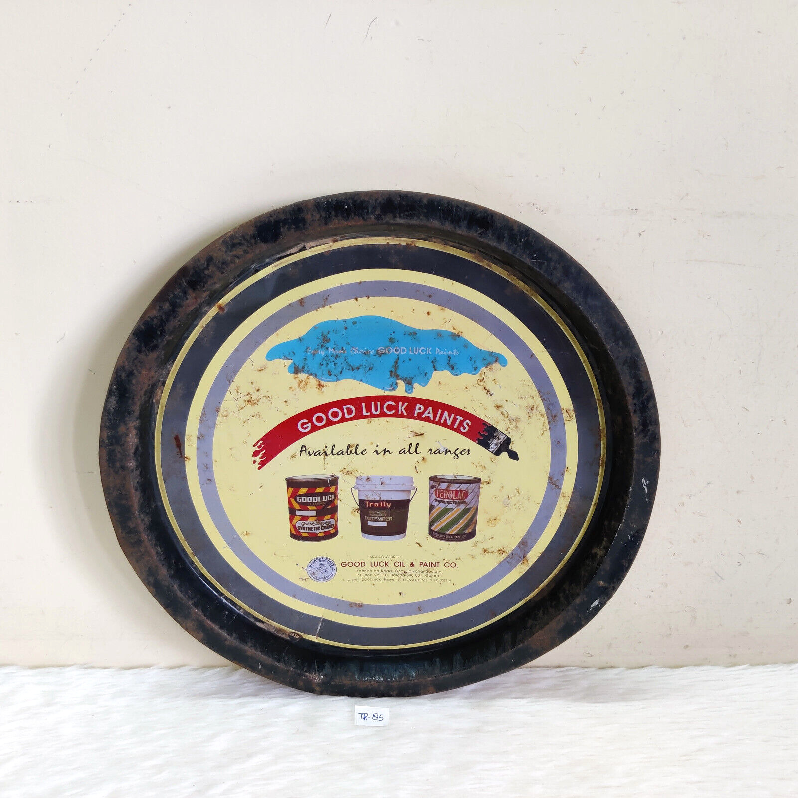 1950s Vintage Good Luck Paints Advertising Decorative Round Tin Tray Rare TR85