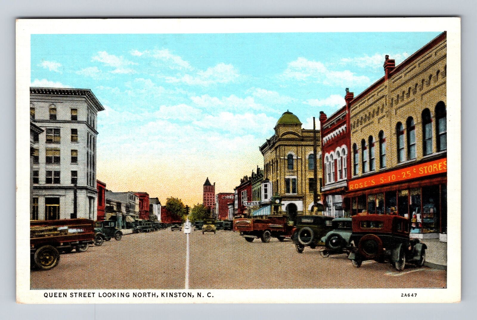 Kinston NC-North Carolina, Queen Street Looking North, Antique Vintage Postcard