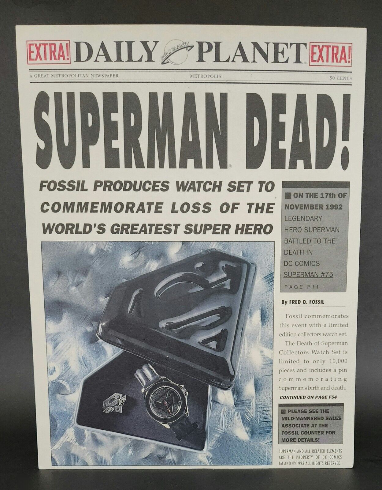 Extremely RARE Superman Is Dead Fossil Watch Advertising POS standee 11\