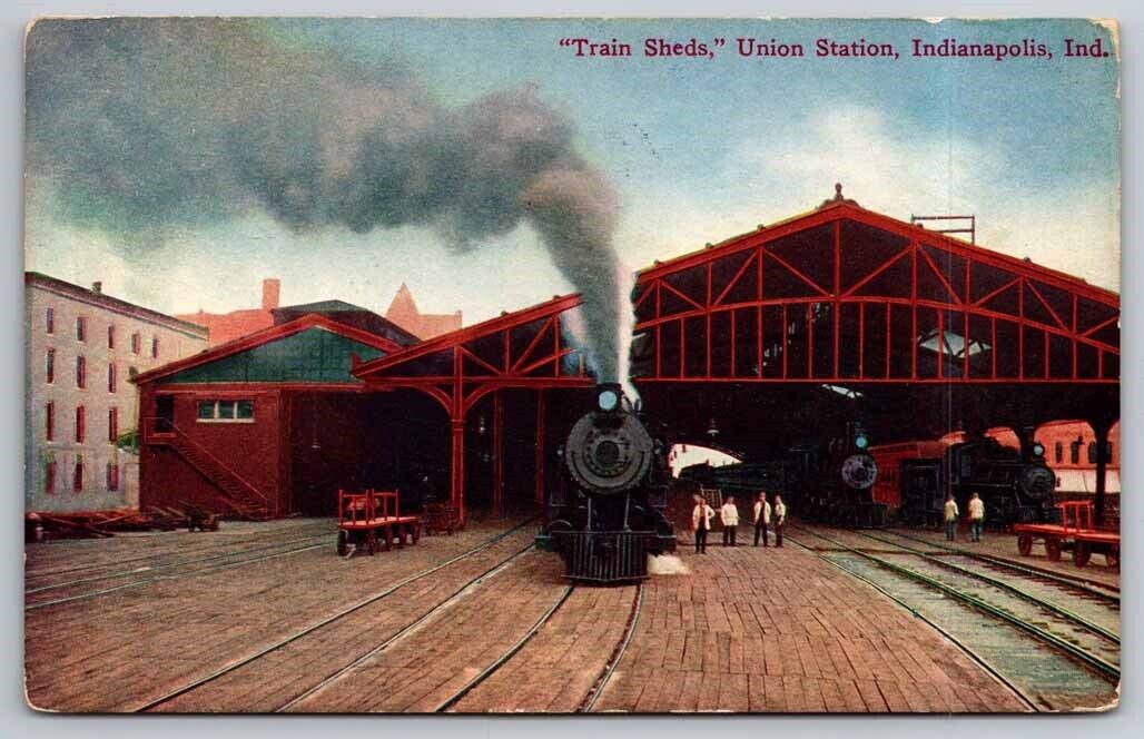 Union Station Train Sheds Indianapolis IN Indiana 1908 Postcard 