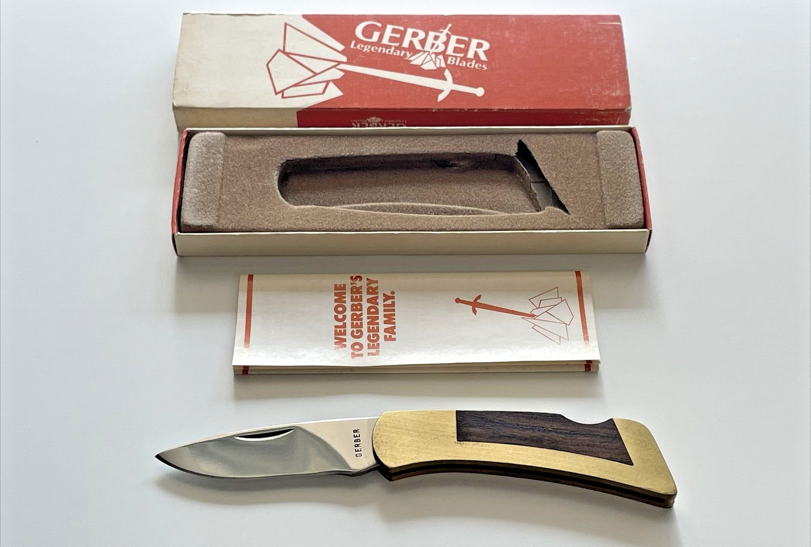 Gerber 6101 Sportsman I Folding Knife 440C Brass Wood USA 1980 Vintage