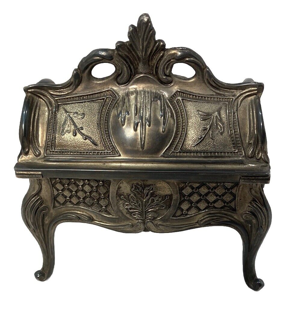 Antique French Art Nouveau Pewter Trinket Jewelry Box-Secretary Shape-6x4x3”