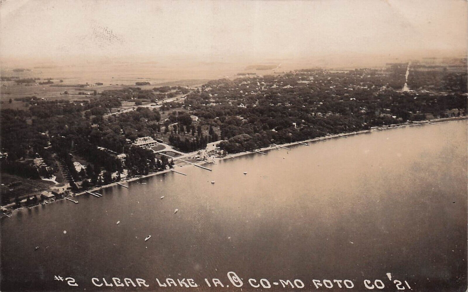 RPPC Clear Lake IA Iowa Bayside Amusement Park Aerial View Photo Postcard E23