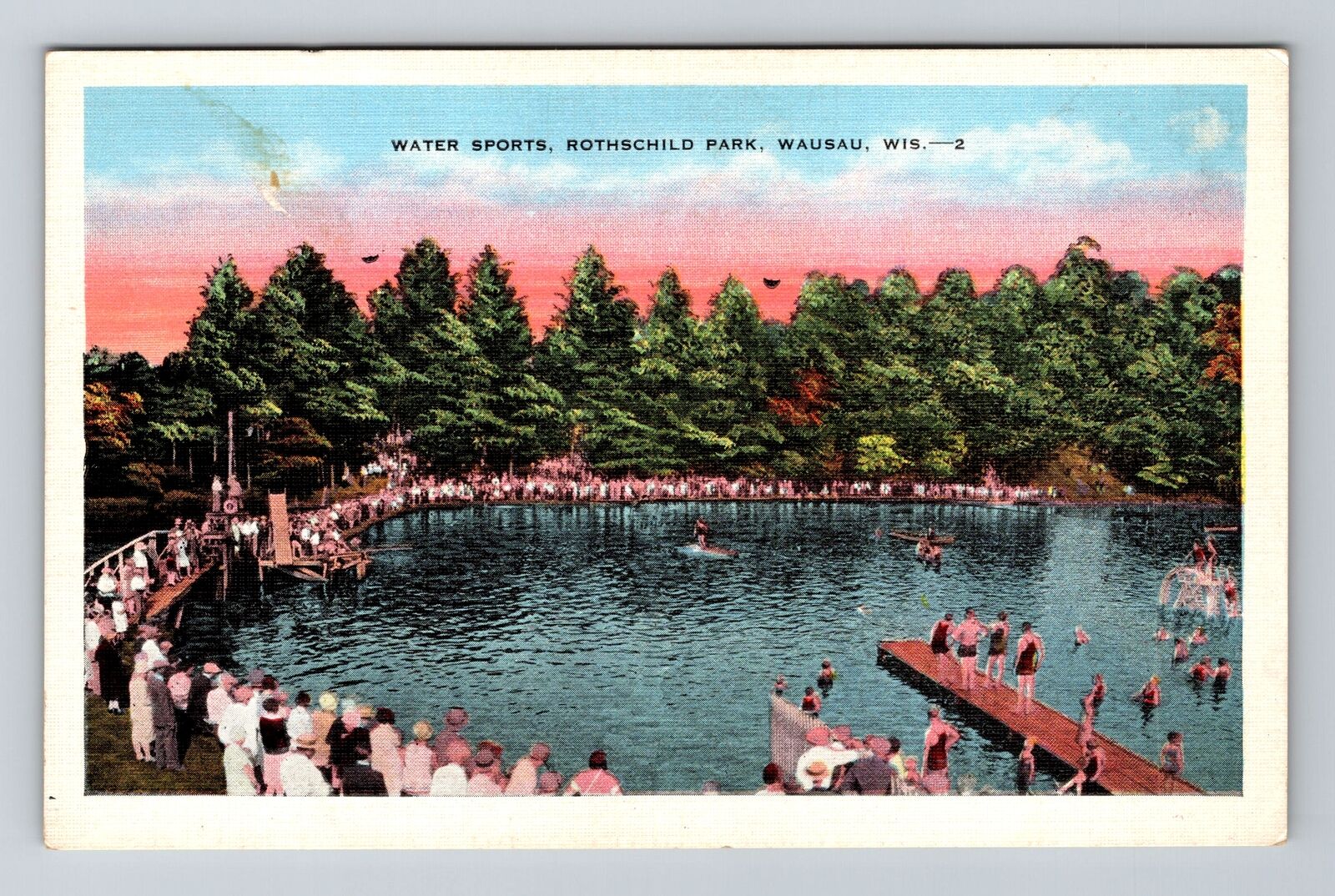 Wausau WI-Wisconsin, Water Sports, Rothschild Park, Vintage Postcard