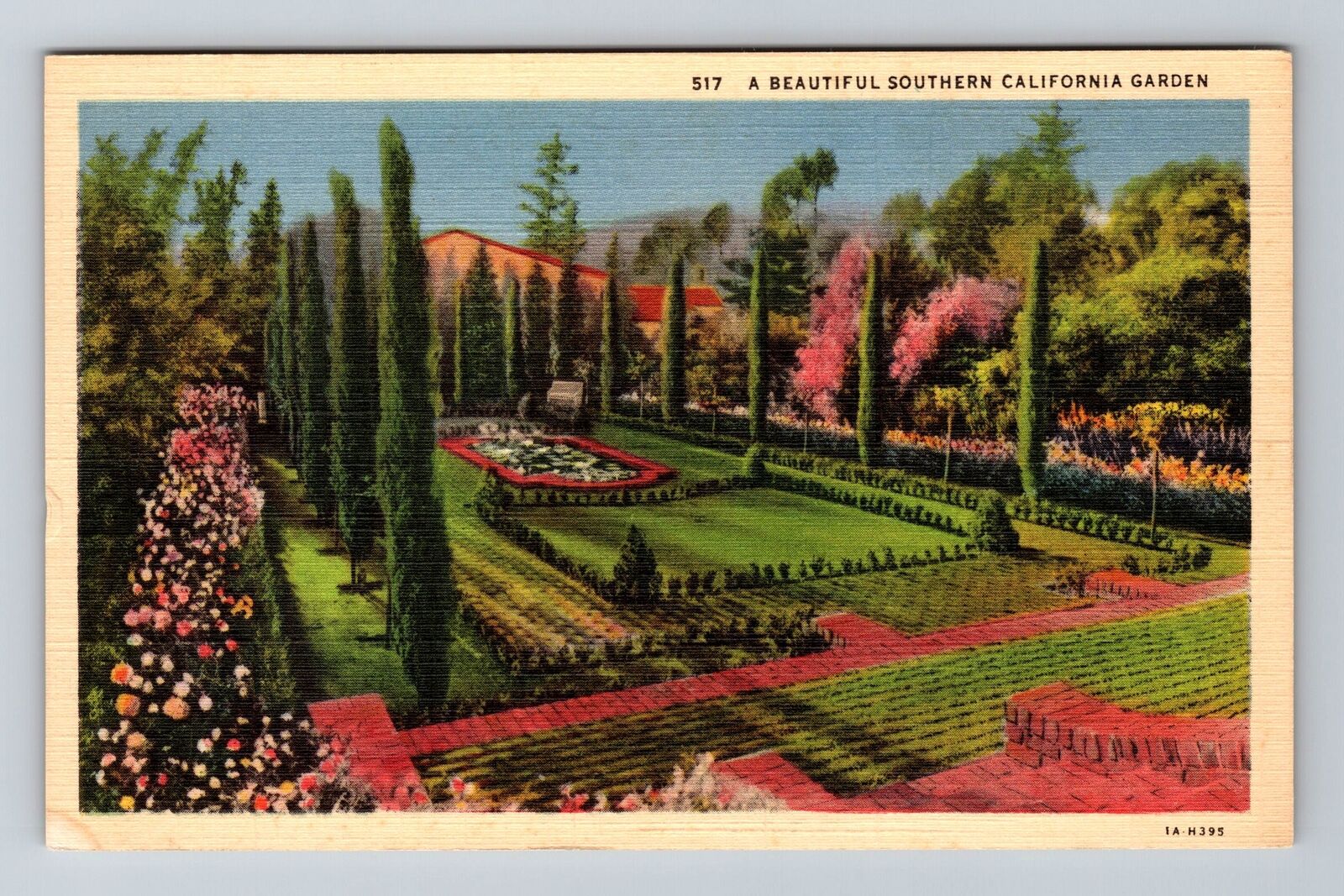Southern CA-California, Beautiful Garden, Trees, Vintage Postcard